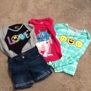 Justice lot, Size 12, 3 tops, 1 pr shorts